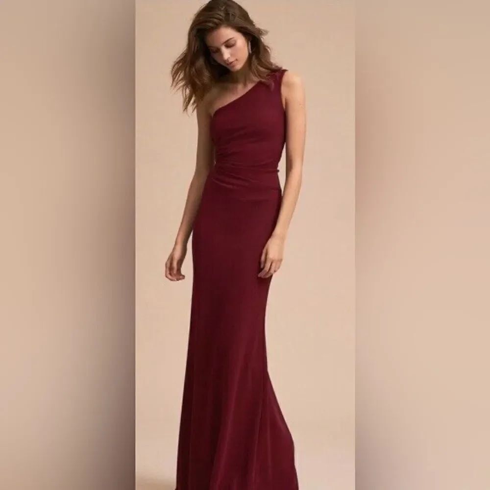 Katie May Angelina Crepe Column Bordeaux One Shoulder Formal Evening Gown Dress